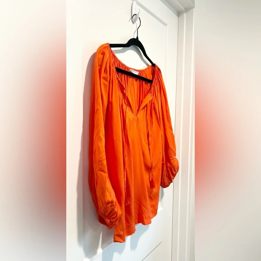 Trina Turk Orange Resort Blouse V Neck Tie Peasant Top Spring Vacation M - Picture 4 of 7